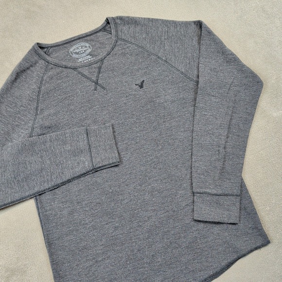 American Eagle Mens Large Y2K Gray Waffle Knit Thermal Long Sleeve Shirt Legend — photo 2